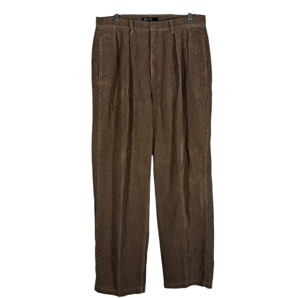 Polo Ralph Lauren vintage corduroy pants mens 32x34 brown double pleated cords